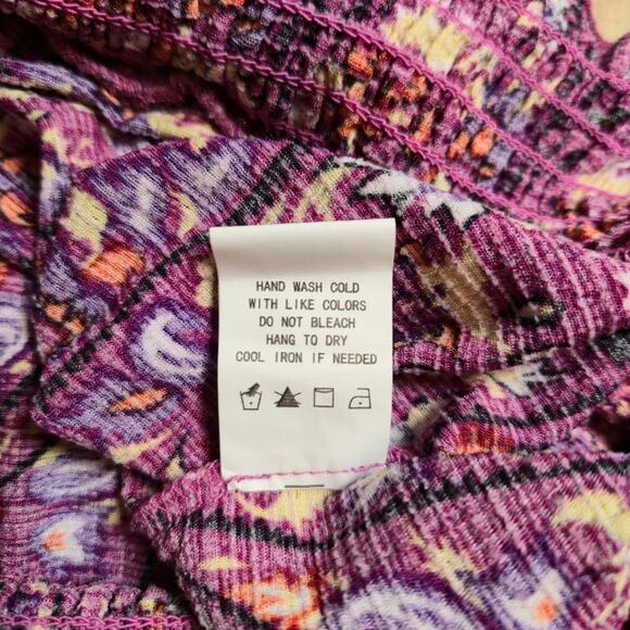 Melloday Womens Paisley Wrap Top Size XL Purple Smocked Hem Bohemian - Picture 11 of 11